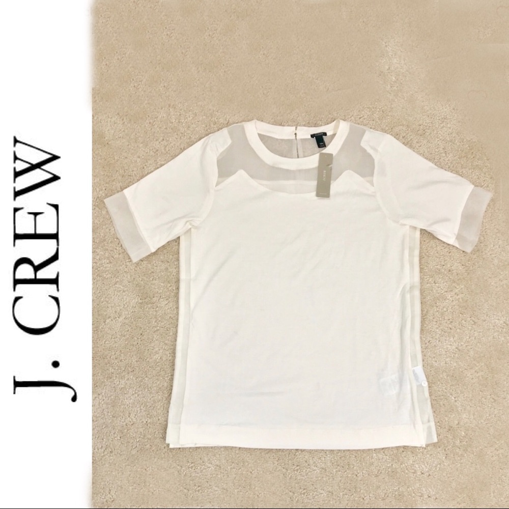 🎄NWT🎄 J. Crew Ivory Silk Inset Tee
